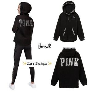Victoria’s Secret PINK Bling Black Half-Zip Pullover Sherpa Hoodie, Small